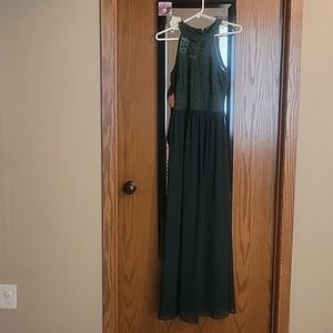 Halter floral lace long bridesmaid dress